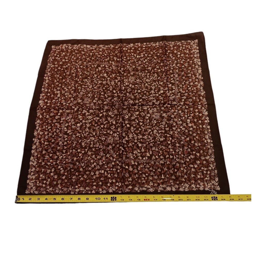 VTG Mr Emperor Square Scarf Brown Rust Tan Floral Botanical Abstract Italy 26x26 - Picture 8 of 13